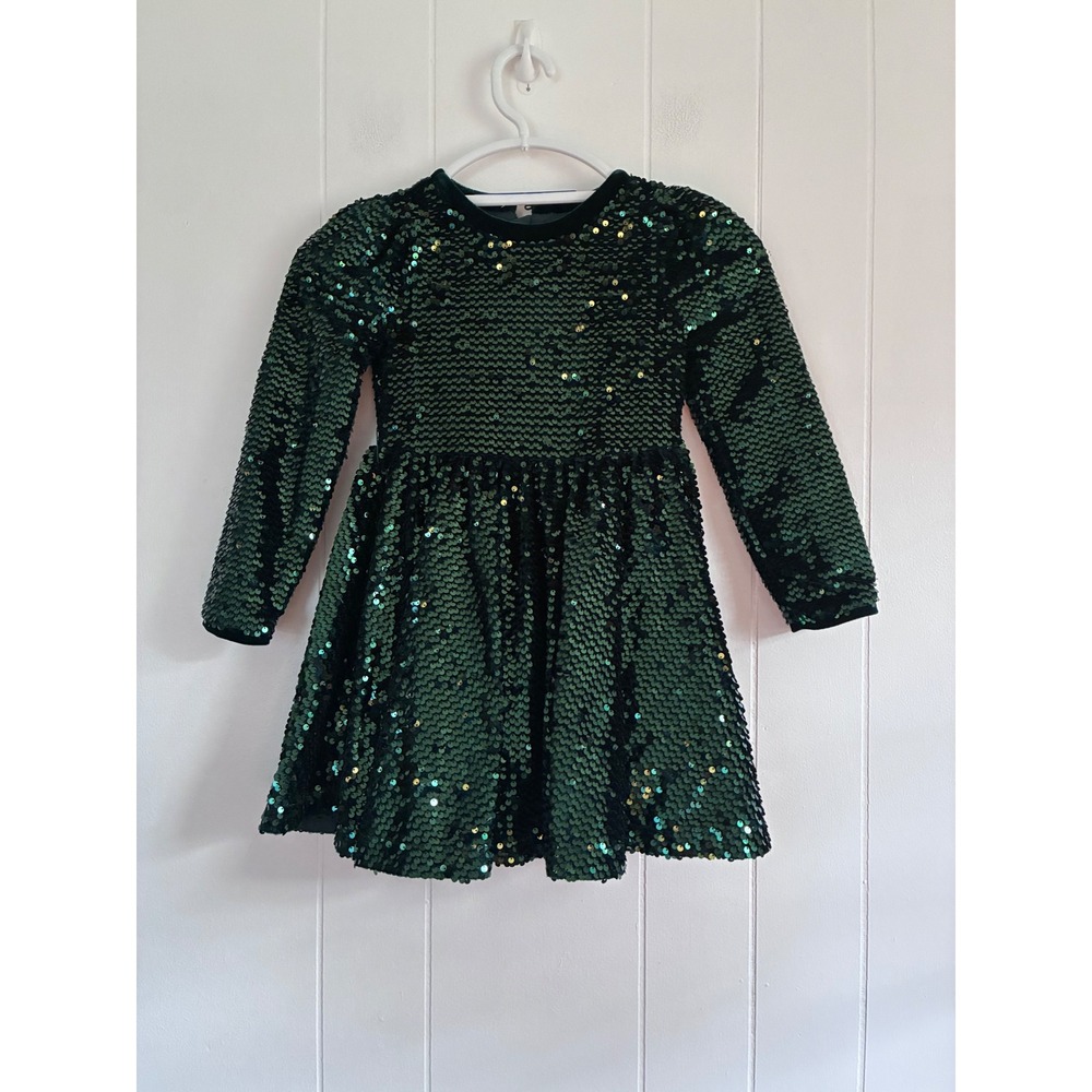 Abel & Lula Girls Emerald Green Sequin Long Sleeve Party Dress Size 6 116cm